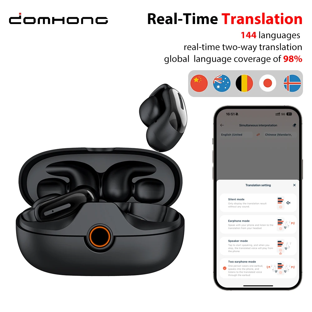 

Clip Ear Translator Headphones Bluetooth 5.4 Noise Cancellation Wireless Earphones Stereo Game Headset for Xiaomi Samsung Huawei