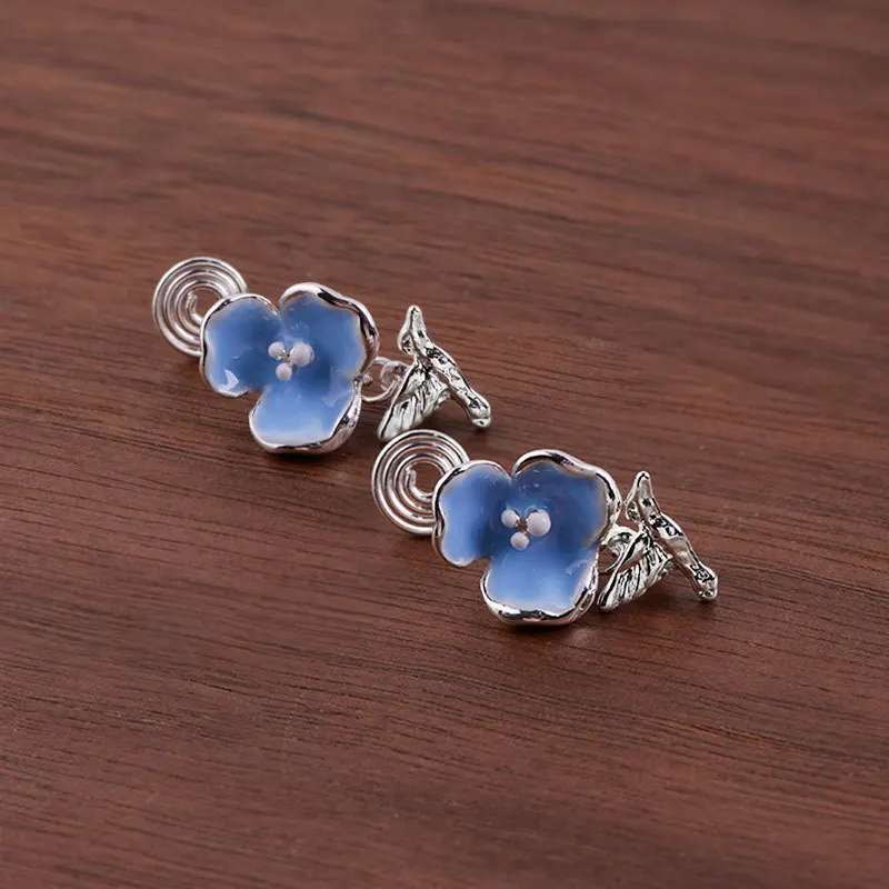 2023 Fresh Blue Iris Mosquito Incense Plate Ear Clip No Ear Hole Fresh Drip Oil Flower Forest Earrings Gift Wholesale