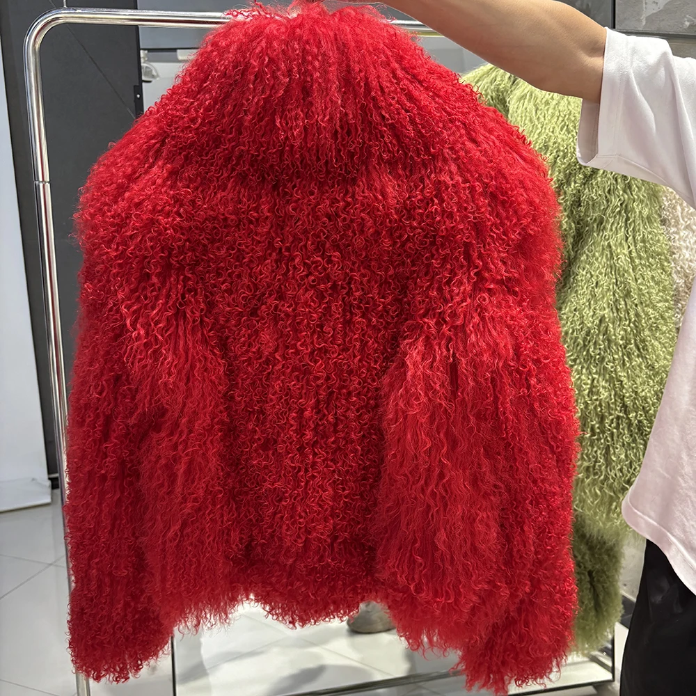 YOLOAgain High Collar Real Mongolia Sheep Fur Jacket For Women 2025 Winter Coats Outerwear