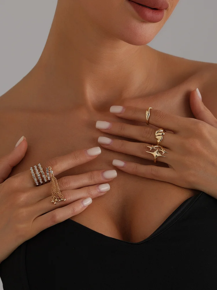 

Exotic Metal Tassel Ring Geometric Open Adjustable Finger Ring Faionable Ele Ladies Ring Alloy Material for Wedding Eng...