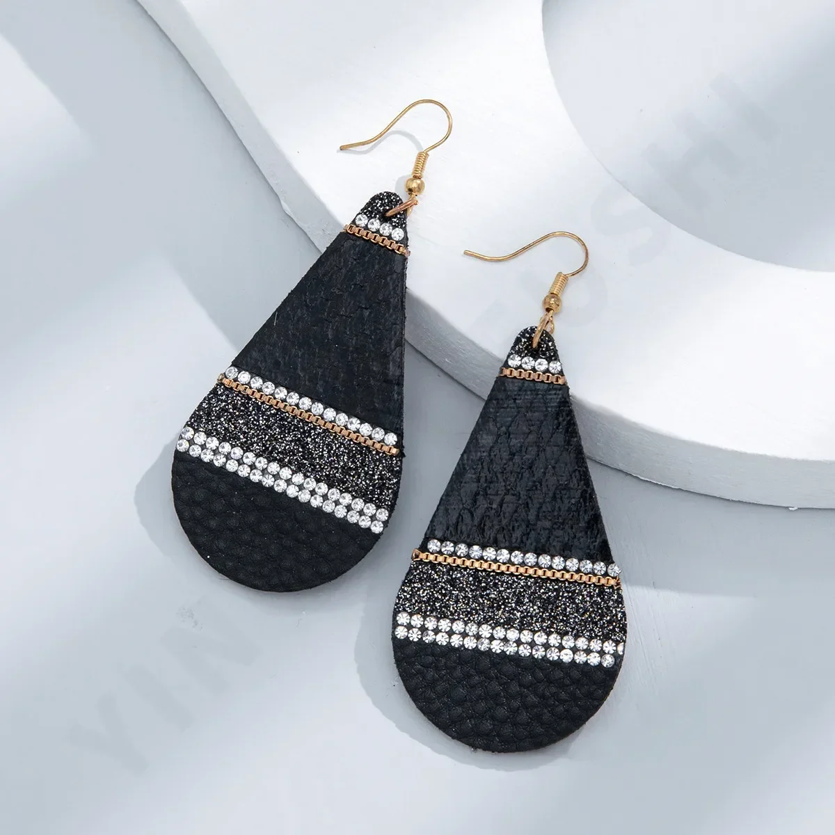 French Vintage Leather Eardrop for Women Droplet Snake Skin Pattern Printed Earrings Jewelry Gift 2024 image 3
