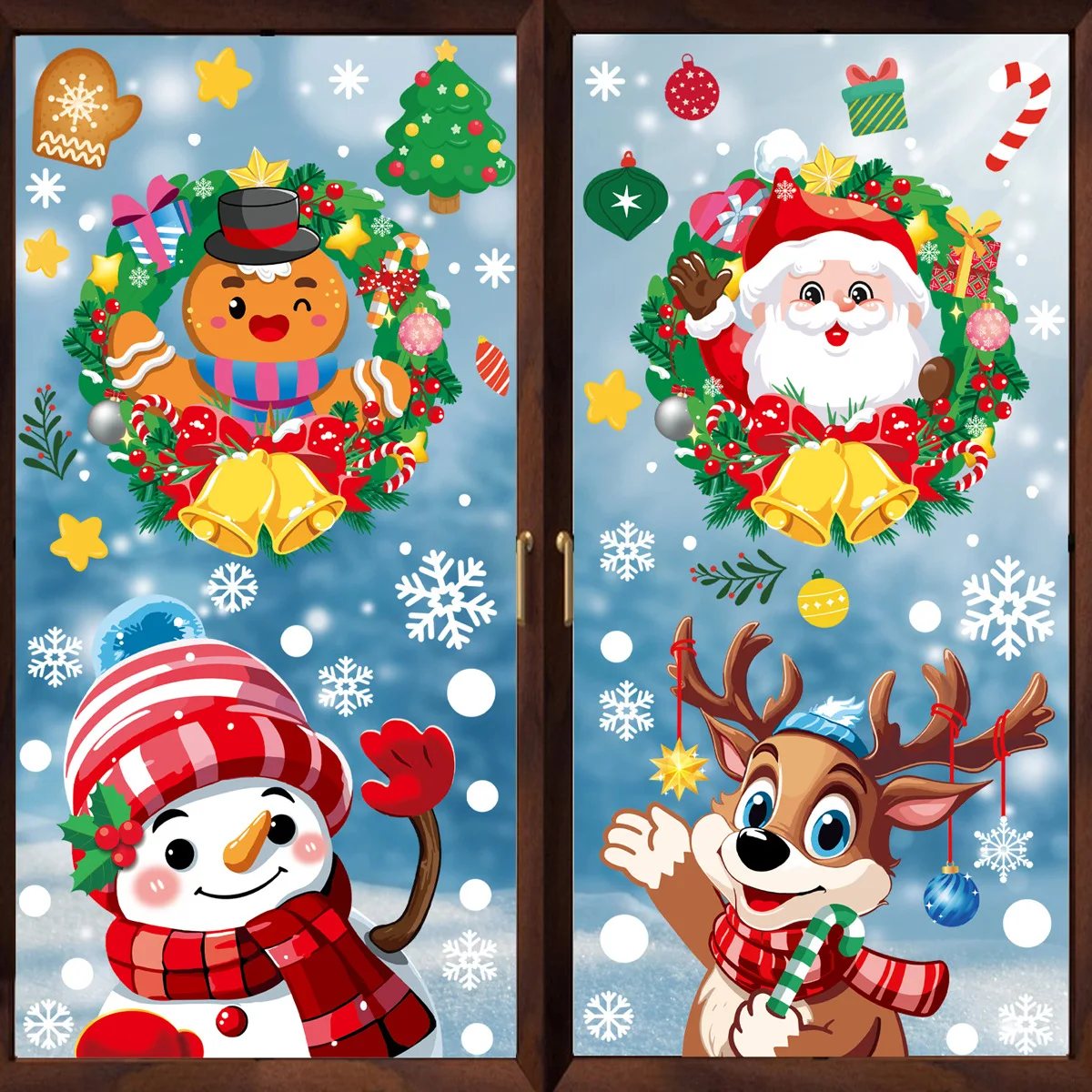 2024 Christmas Decorative Glass Window Stickers Santa Claus Snowman Elk Scene Layout Electrostatic Wall Sticker Happy New Year