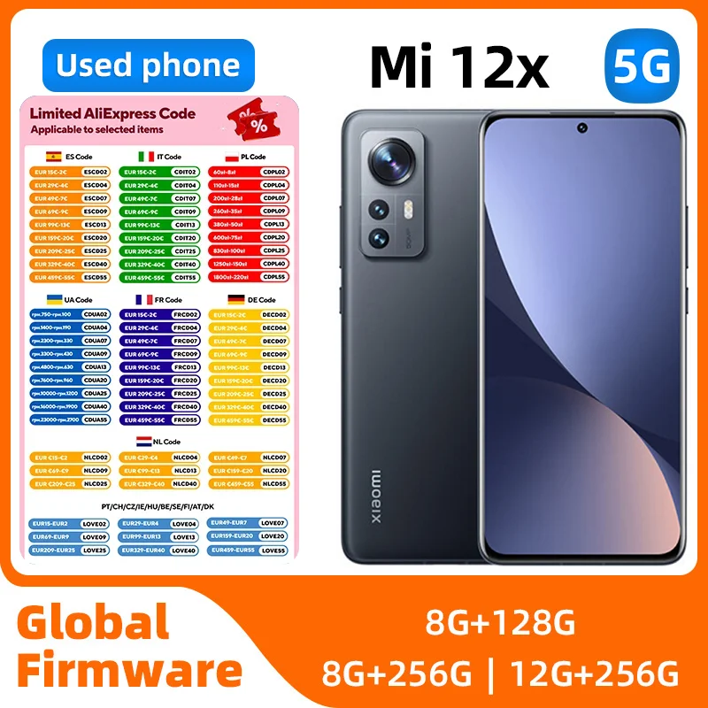 Xiaomi 12X 5G SmartPhone 6.28inch 2400x1080 120Hz refresh rate 50MP camera 4500 mah Battery used phone