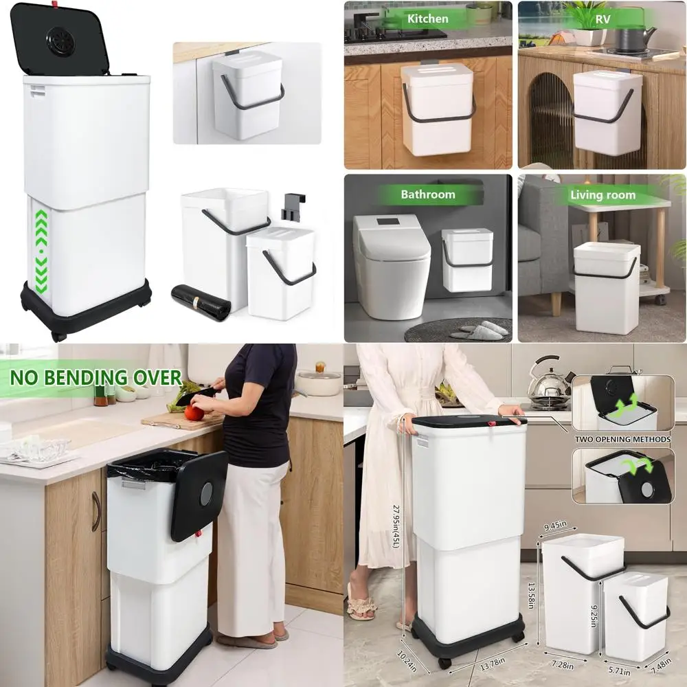 

Adjustable Capacity Kitchen Trash Cans, 20L-45L, 3-Pack with Two Hanging Cans, Waste Receptacles for Home Kitchen Use