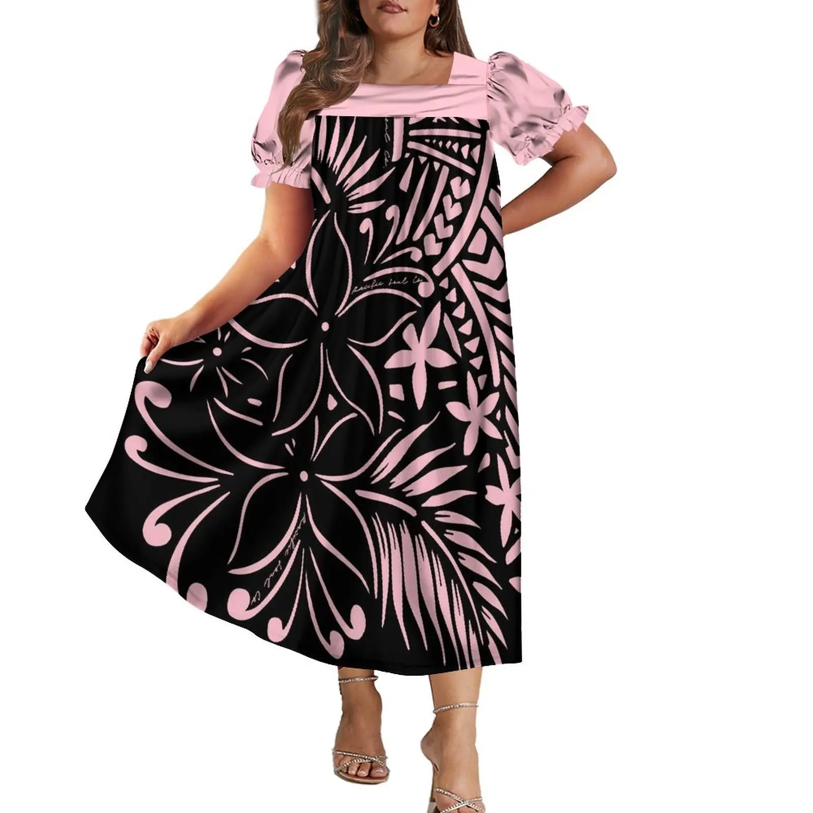 Polynesian Island Style Mumu Women\'S Short Sleeve Dress Summer Resort Island Style Features National Clothing Fashion Long Dress