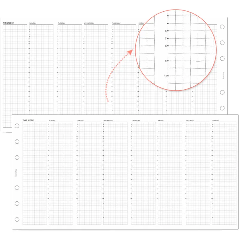 Fromthenon Weekly Plan 24 Hour A6A7 Timeline Manual Ledger Loose Leaf Paper Four Fold Replacement Core