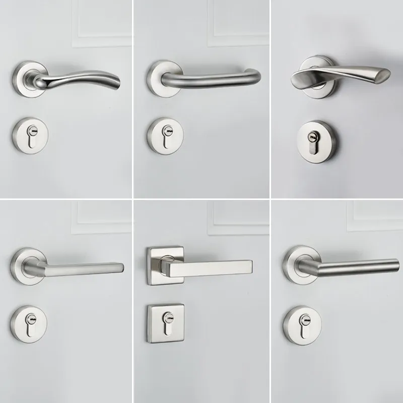 

304 Stainless Bedroom Door Lock Silent Fireproof Handle Lock Indoor Split Wooden Door Lock Magnetic Suction Room Door Handle