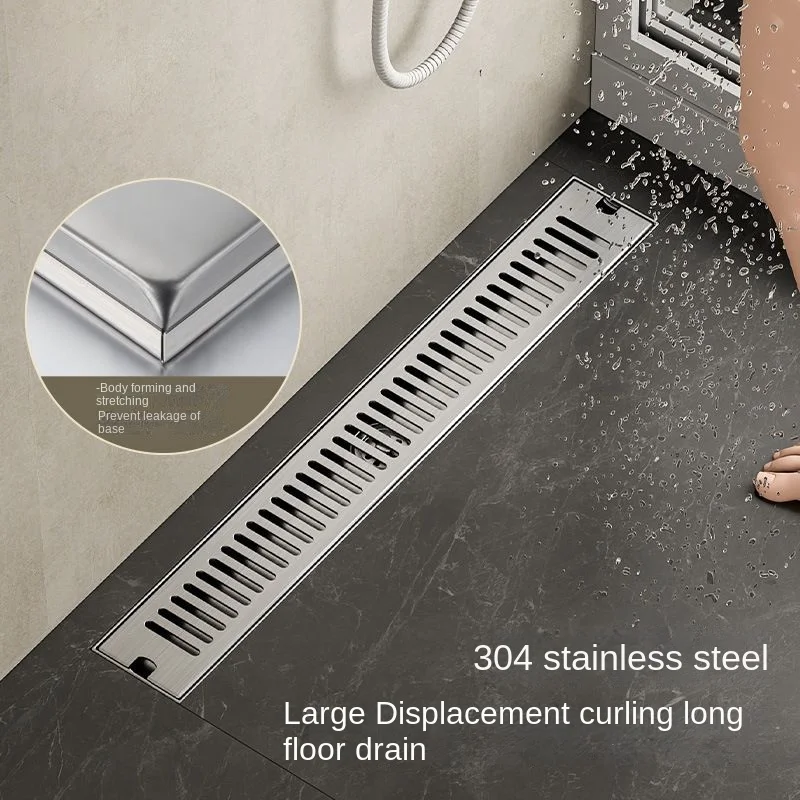 304 aço inoxidável longo Rectable Floor Drain, Anti-odor Shower Drain, 8.5cm de largura