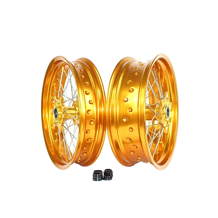 مجموعة جنوط عجلات الدراجة النارية Supermoto تناسب WR250F 2001-2019 WR450F 2003-2018 حافة سوداء محور أزرق