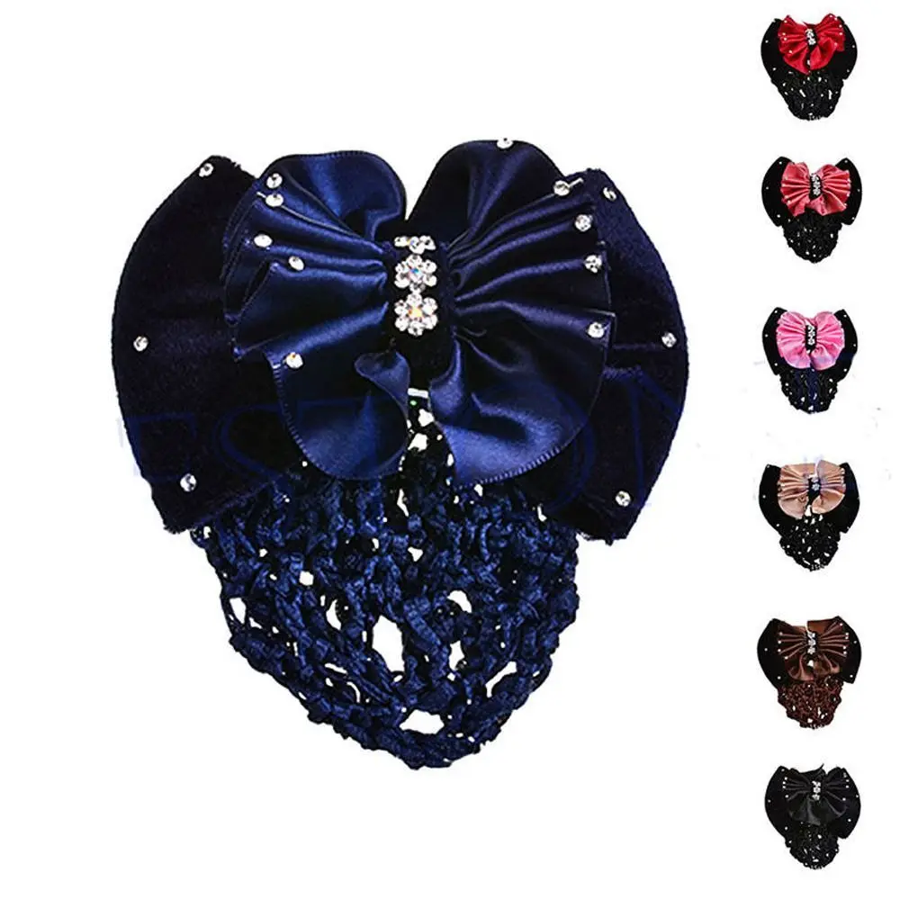 

Charm Bow Rhinestone Barrette Satin Hair Accessories Bowknot Hair Clip Cover Net Bun Snood