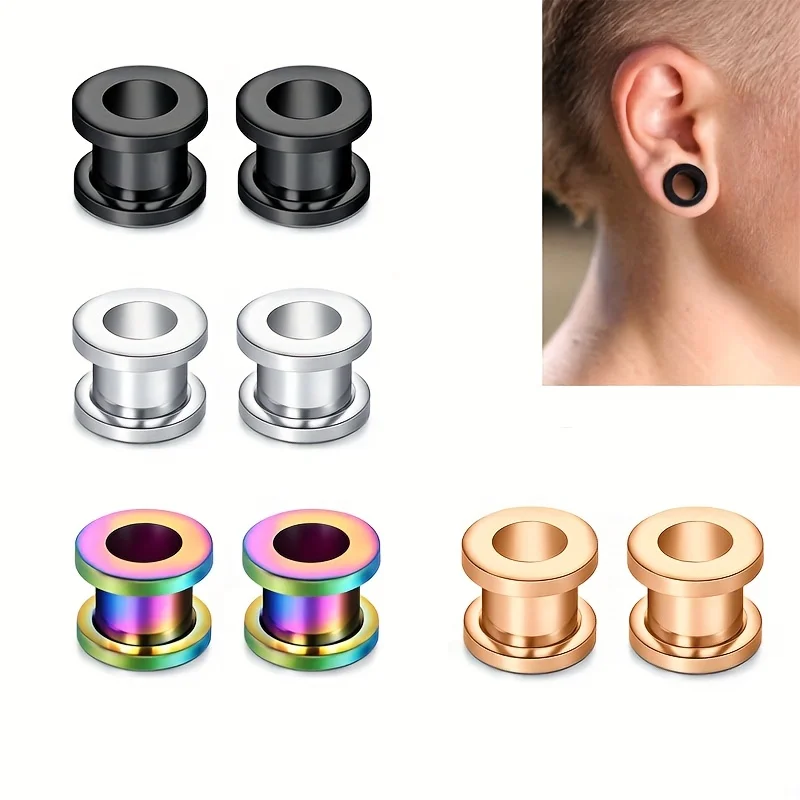 4Pairs 1.6mm-10mm Pulley Ear Expander,Man's ’imple Stainless Steel Ear Stretcher,  Unisex Ear Piercing Jewelry
