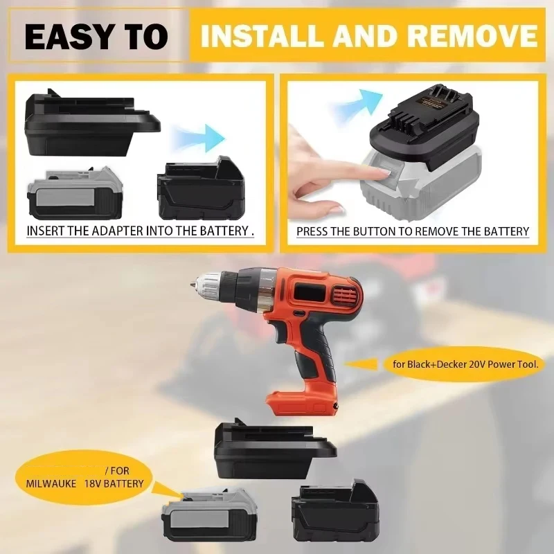 For Black Decker Tool Adapter for DeWalt / Milwaukee 18V / 20V Li-ion Battery Convert to For Black Decker 20V Cordless Power Too