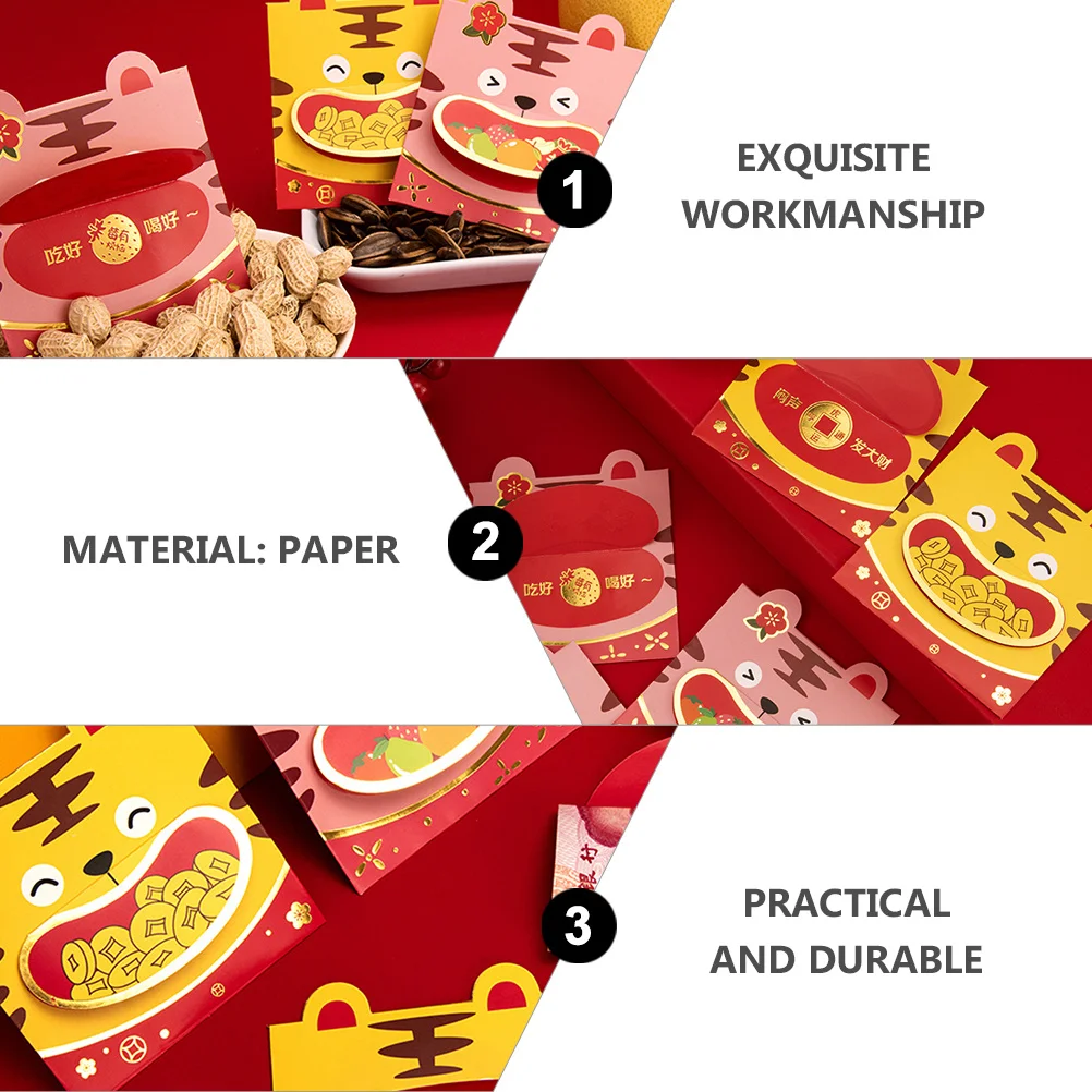 

Фестивальный красный конверт из 6 шт., китайские конверты для денег на удачу, лунный год тигра, карманный новогодний