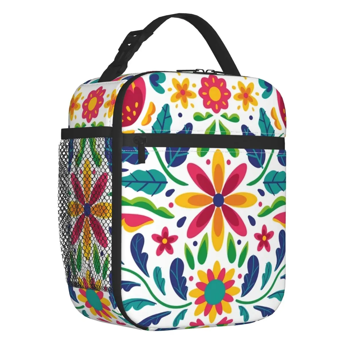 

Custom Mexican Flowers Lunch Bag Women Cooler Thermal Insulated Lunch Box for Children School