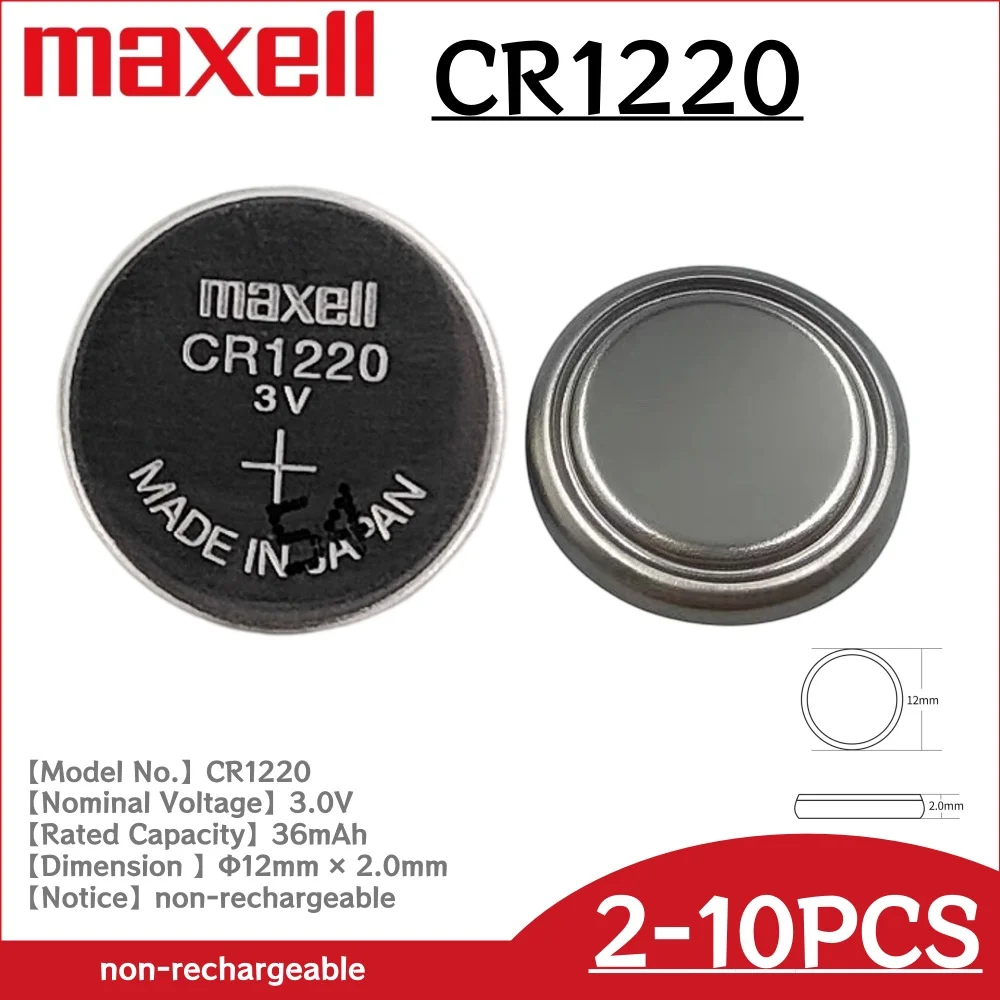 2~10PCS Maxell CR1220 3V Button Battery for Car Keys Cosmetic Instruments Remote Control Toy Watch Bracelet