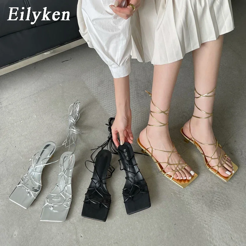 Fashion Thin Low Heel Lace Up Rome Women Sandals Summer Gladiator Casual Narrow Band Ankle Strap Shoes Big Size 35-40