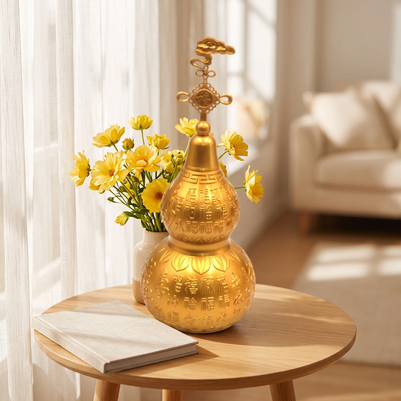 brass-gourd-ornament-embossed-double-gourd-ornament-statue-decorative-decor-lustrous-for-living-room-entryway