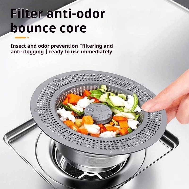 

304 Stainless Steel Floor Drain Strainer, Anti - Odor Bounce Core, Universal Anti - Clog Drain Filter Food Residue Catcher