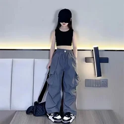 Girls Sports Cargo Pants Kids Fashion Straight Baggy Trousers Children Streetwear Sweatpants Teenager Vintage Casual Pants