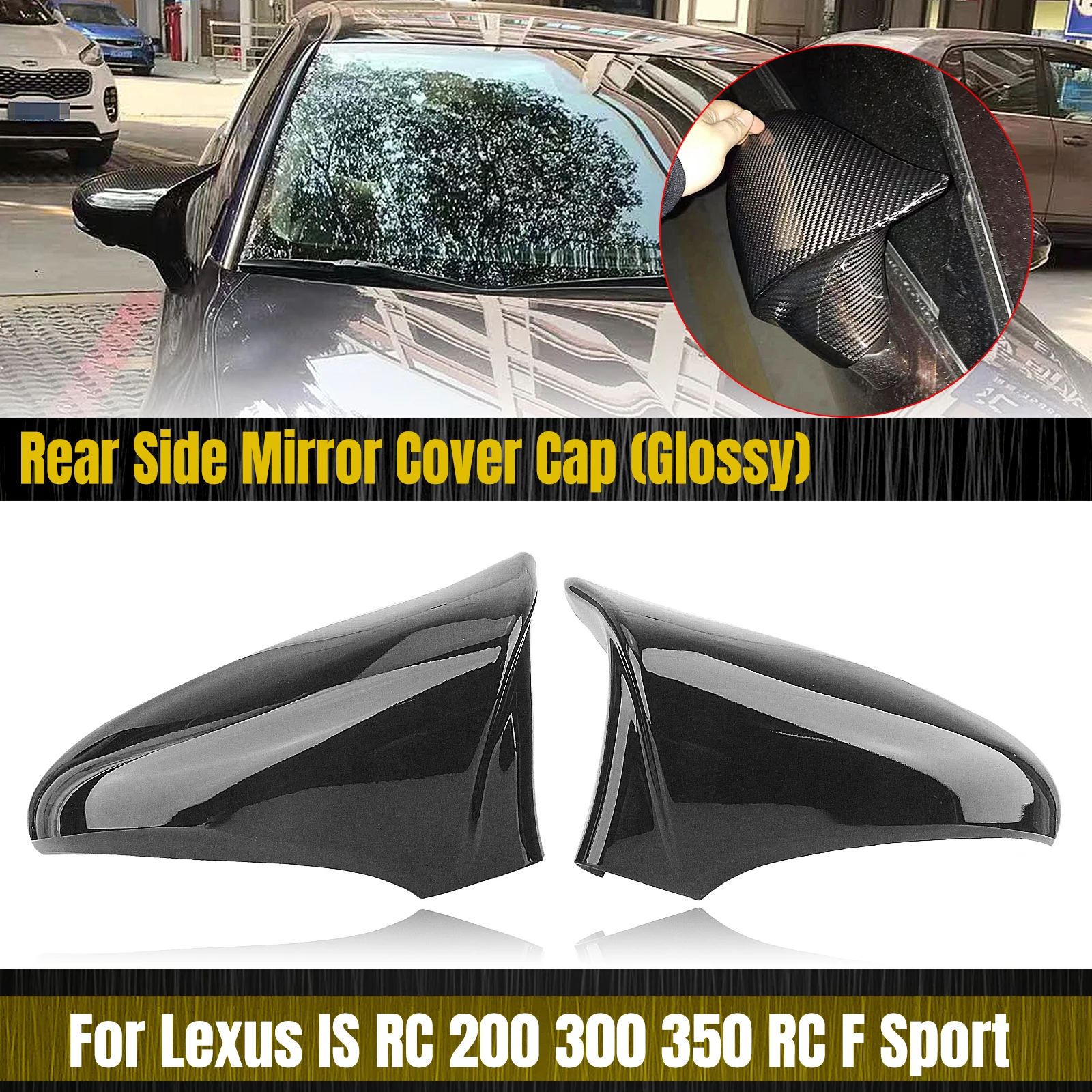 2PCS Mirror Cover Shell Exterior Rear View Cap For Lexus IS RC 200 350 RC F Sport 2009-2022