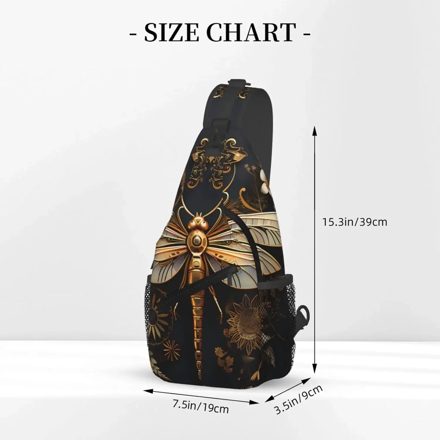 Gold Exquisite Dragonfly Pattern Crossbody Bag Lightweight Shoulder Bag Hiking Daypack Chest Bag Small Backpack for Women Men