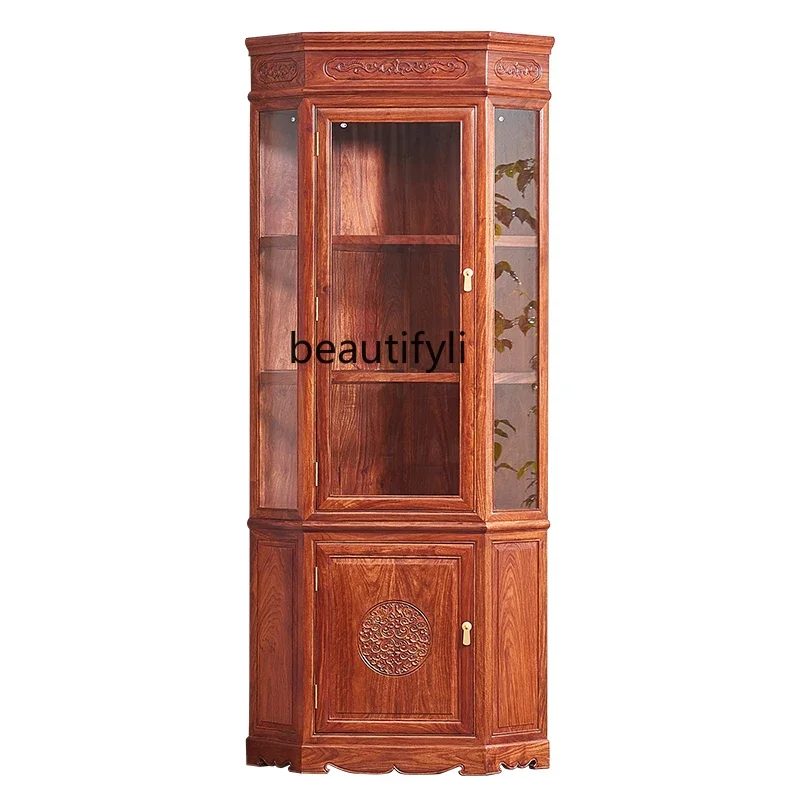 

A16 New Chinese Style Pterocarpus Erinaceus Poir. Corner Rosewood Wine Cabinet Showcase Solid Wood Multi-Functional Display Lock