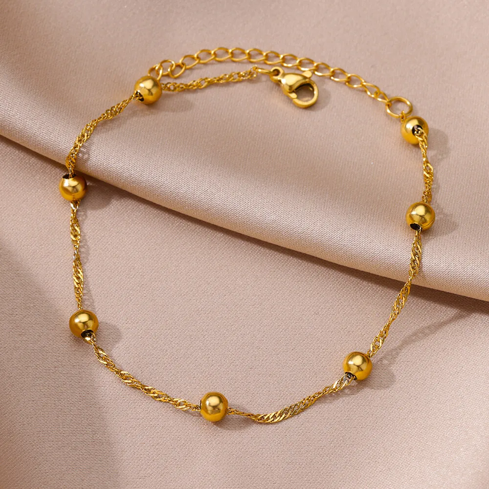 Stainless Steel Anklets for Women Gold Color Beads Chain Anklet Bracelet 2024 Trend Summer Beach Foot Jewelry Free Shipping Item