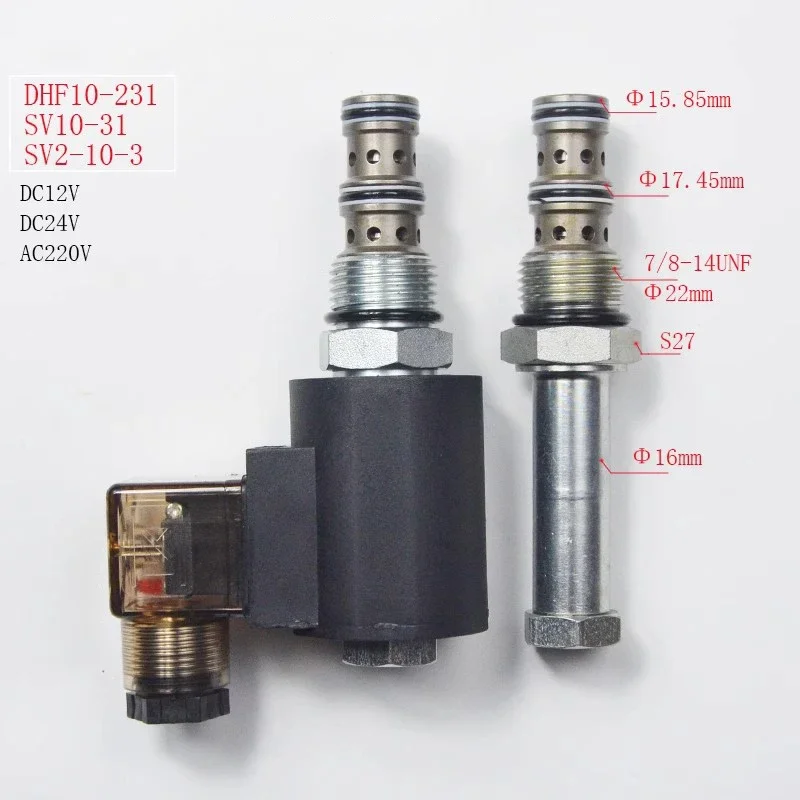 2-position 3-way DHF10-231 Threaded Cartridge Hydraulic Solenoid Valve SV2-10-3 SV10-31 G3/8 AC220V DC24V DC12V