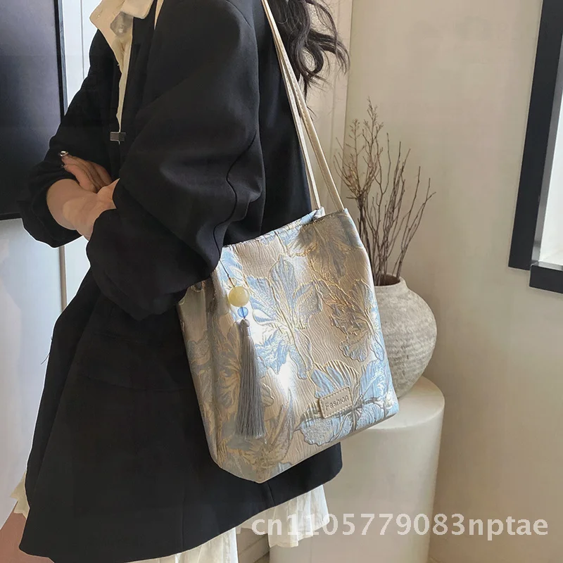 Silk Satin Women's Bucket Bag Urban Minimalist Style Crossbody Shoulder Bag Blue Pink White Medium Size Casual Outfit Accessory