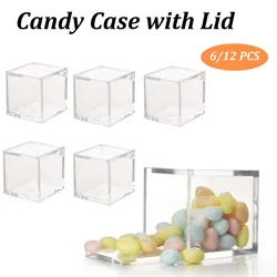 6/12PCS Small Acrylic Box with Lid Transparent Clear Square Cube  Box for Candy Wedding Party Gift Package Organizer Accessories