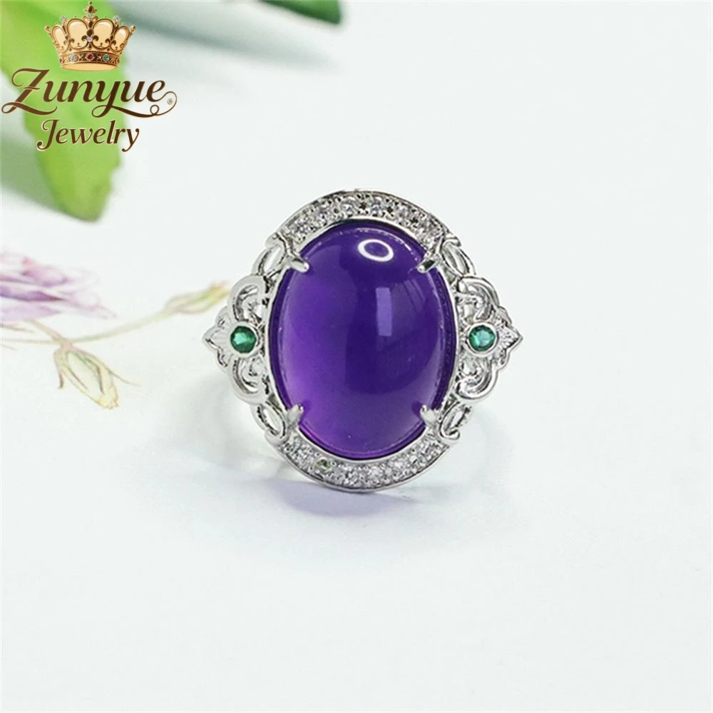 

High-End Natural Amethyst Ruyi Hollowed-Out Gemstone Ring Luxury Quality Fashion Fine Jewelry Exquisite Elegant Charms Popular