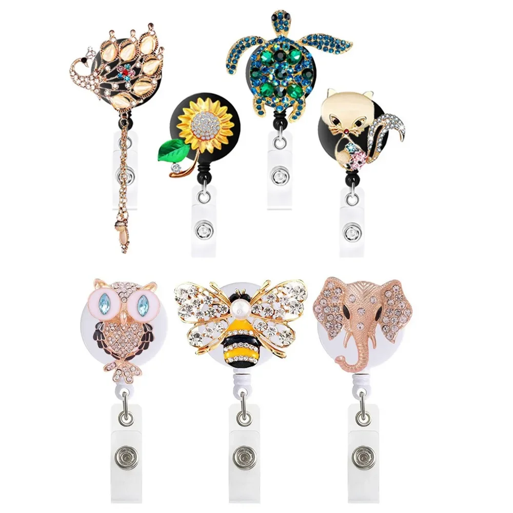 1pc New Diamond Butterfly Owl Shape Retractable Nurse Badge Reel Clip Badge Holder Students Doctor Id Card Holder Metal Ornament