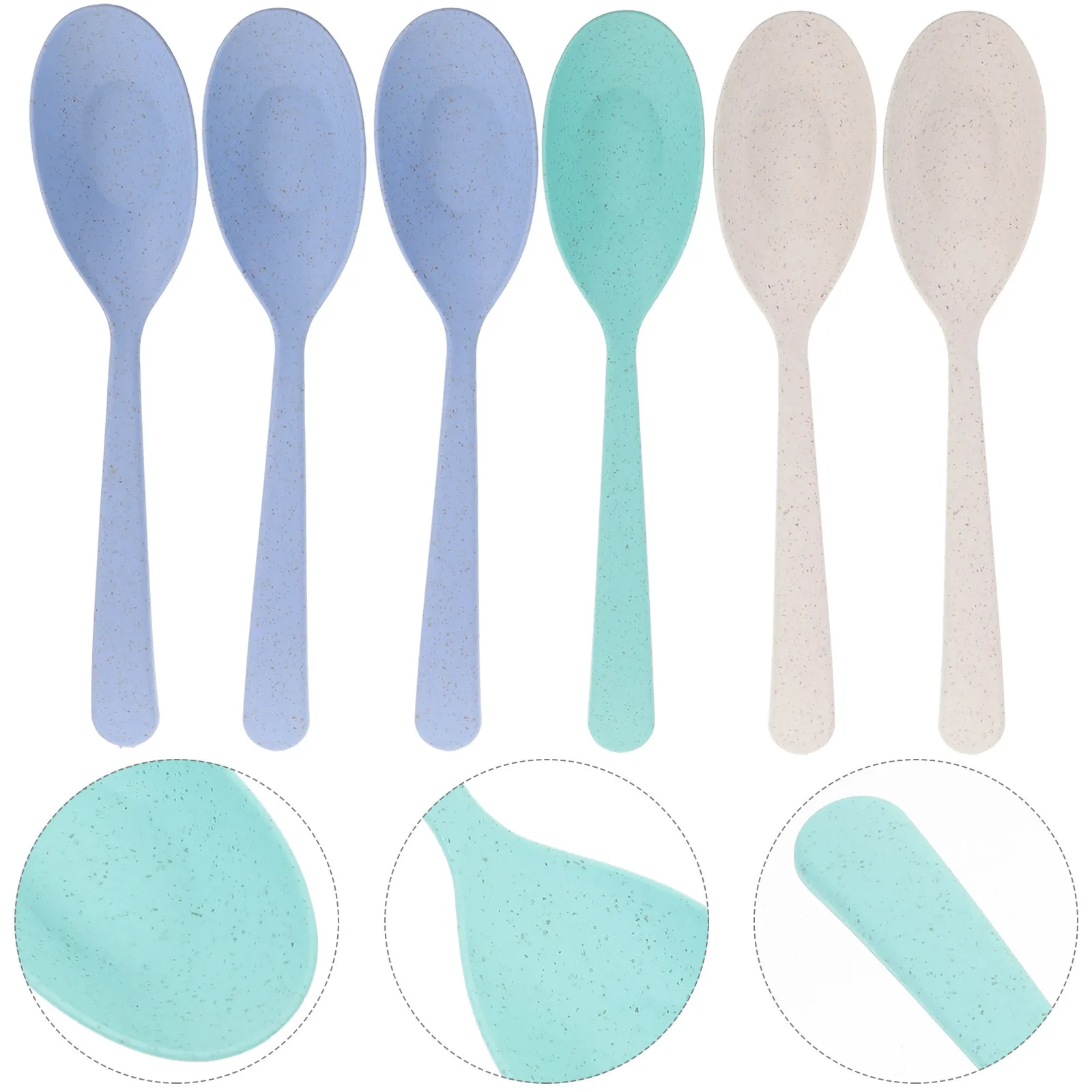 

6Pcs Child Wheat Straw Spoon Anti-Scald Soup Spoon Eco Friendly Reusable Tableware for Home Camping Picnic Travel