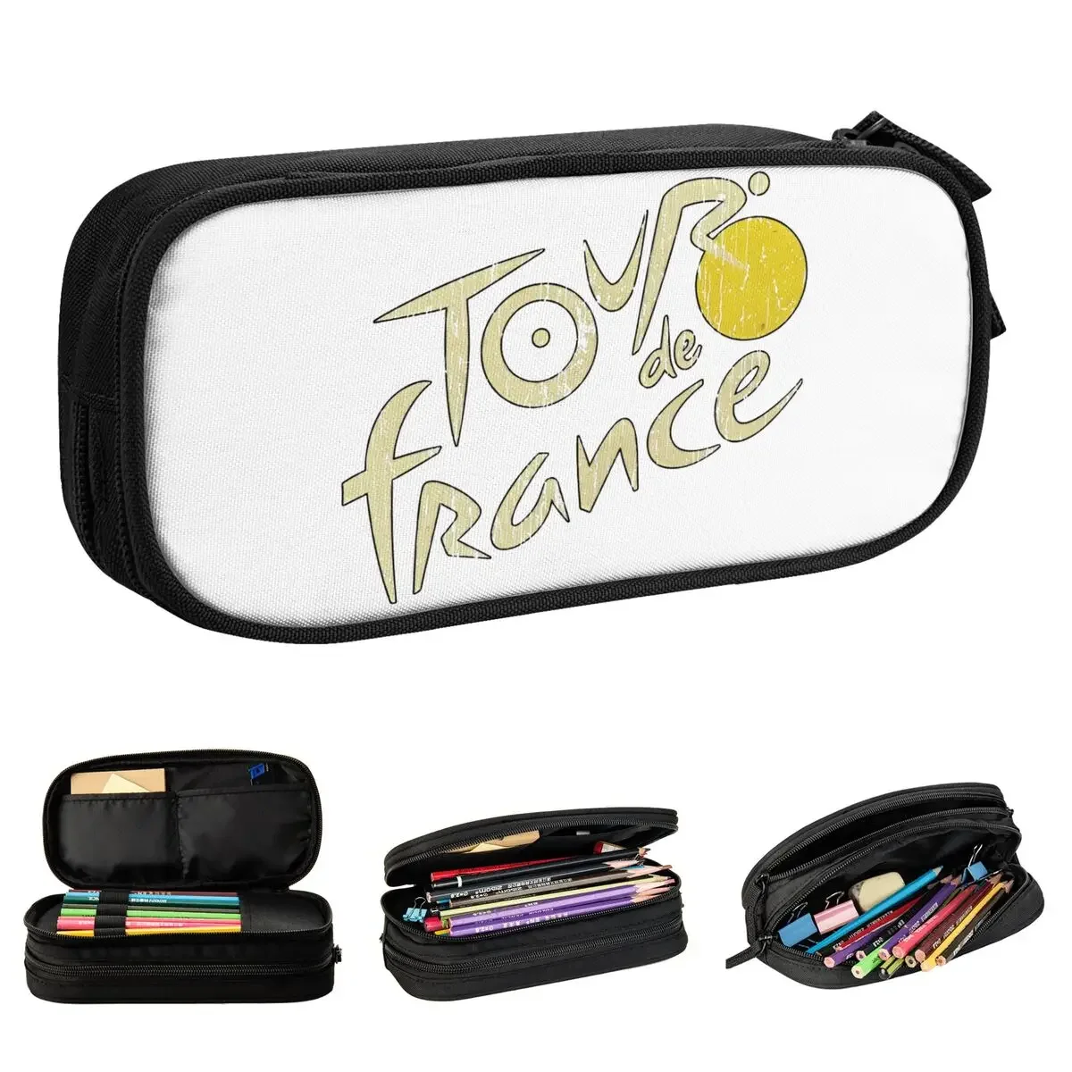 Vintage Cycling Tour De Frances Pencil Case Fun Pen Holder Bags Student Large Storage Students School Cosmetic Pencilcases