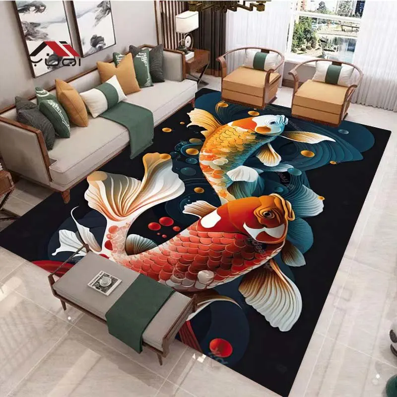 Luxury Koi Fish Pattern Living Room Area Carpet Bathroom Mat Creative Doormat Bedroom Mat Outdoor Rug Bedroom Decor 15 Sizes