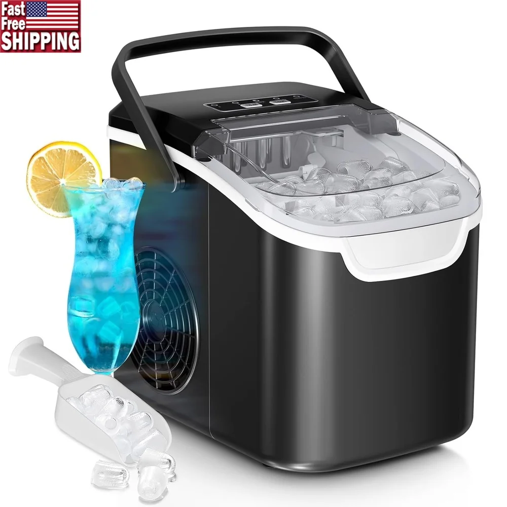 ماكينة صنع الثلج المحمولة على سطح الطاولة ماكينة صنع الثلج توربو التنظيف الذاتي توفير الطاقة 26 رطل سعة يومية عملية هادئة سلة الثلج مغرفة