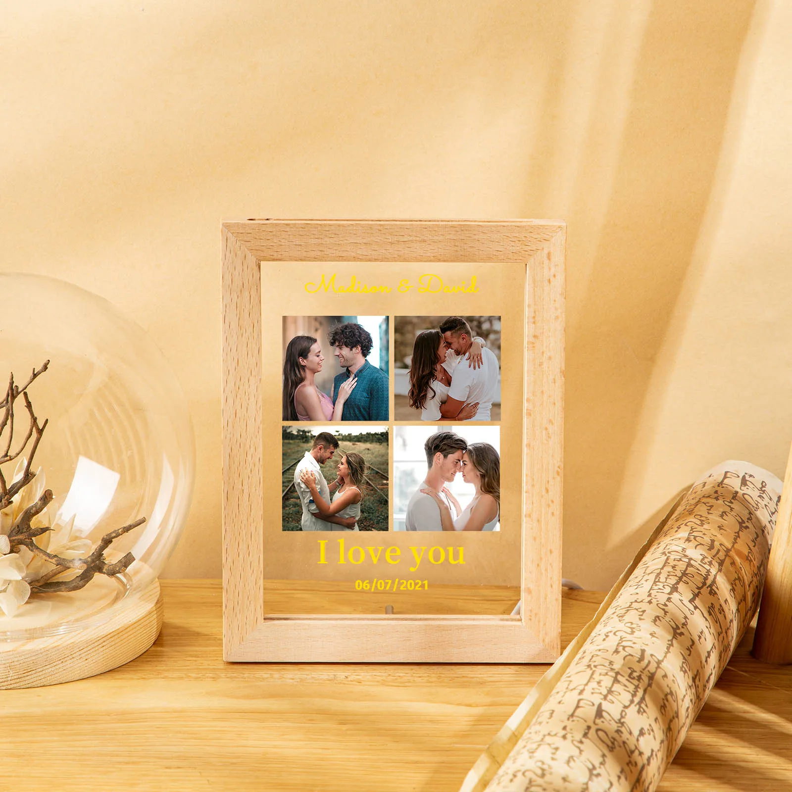 Veilleuse de cadre photo d\'amoureux personnalisée, photos personnalisées, lampe à LED en acrylique, USB 62, cadeaux de la journée de Léon, couples