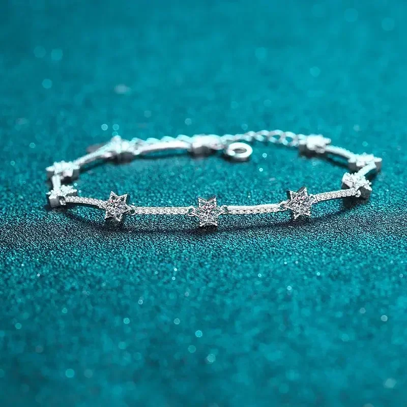 

Luxury Micro Inlaid Ten Diamonds Hexagram Star 1ct Moissanite Bracelet for Women Platinum PT950 Bangle Wedding Fine Jewelry