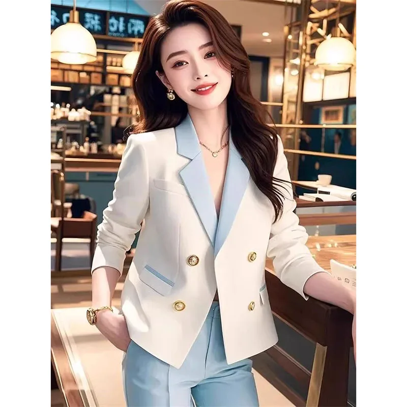 

Senior Splicing White Suit Jacket Women's Spring Autumn 2025New Outwear Lady Korean Casual Blazer Coat Short Overcoat Female Top