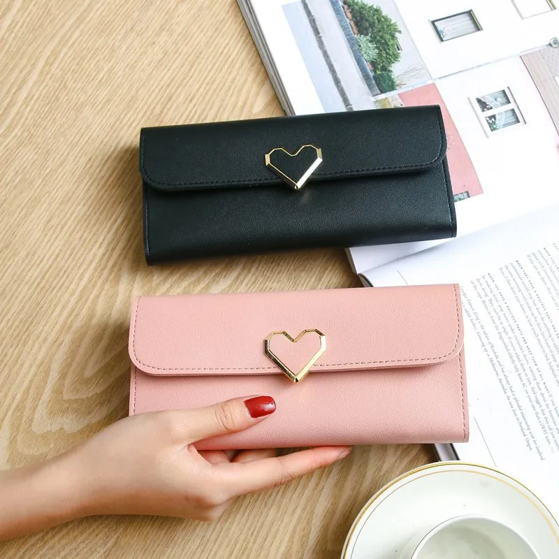 Portefeuilles longs en forme de cœur d\'amour pour femmes et filles, porte-monnaie, porte-cartes, pochette pour téléphone, luxe