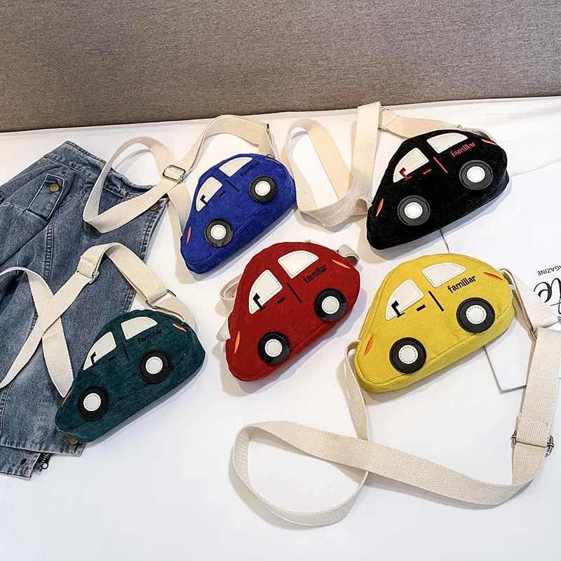 Car pattern canvas bag children's accessories bag boy and girl shoulder messenger bag child bag kids cotton cloth mini bag