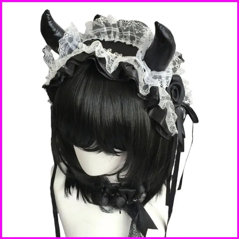 Fascia per corno da diavolo Copricapo in pizzo gotico Accessori per costumi Halloween per festival musicali per ragazze e