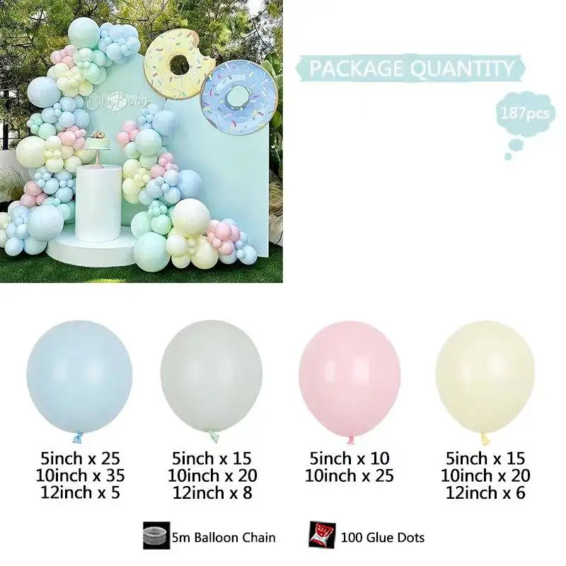 187Pcs Balloon Arch Garland Kit Donuts Theme Macaron Balloon Accessories Dream Girl First Birthday Party Venue Decor Supplies