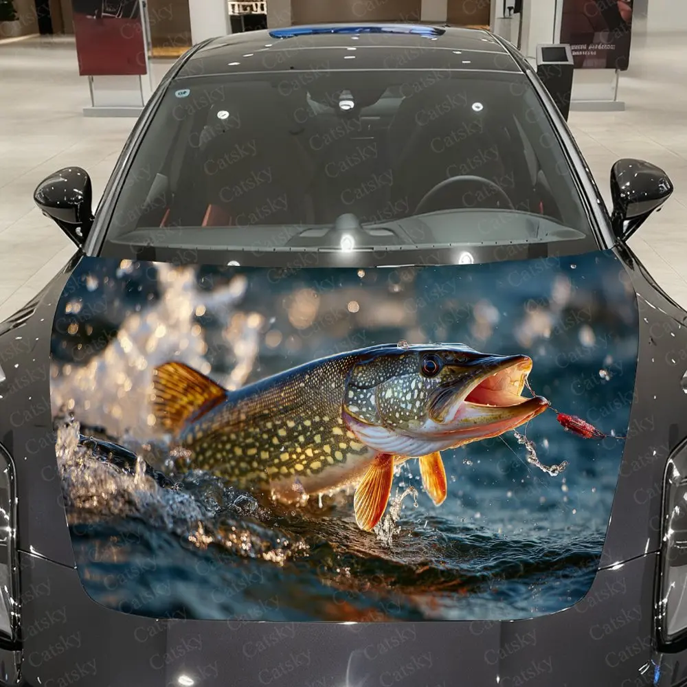 Turquoise Predator Car Vinyl Wrap, PVC Waterproof Car Hood Sticker, Self-Adhesive Scratch-Resistant Stickers