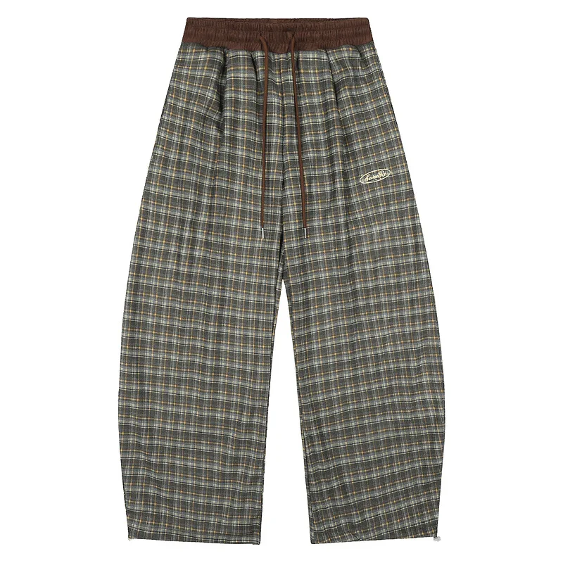 Winter New Fleece Plaid Women's Sweatpants American Retro Design Loose Straight Wide-Leg Warm Versatile Casual Long Pants Ladies