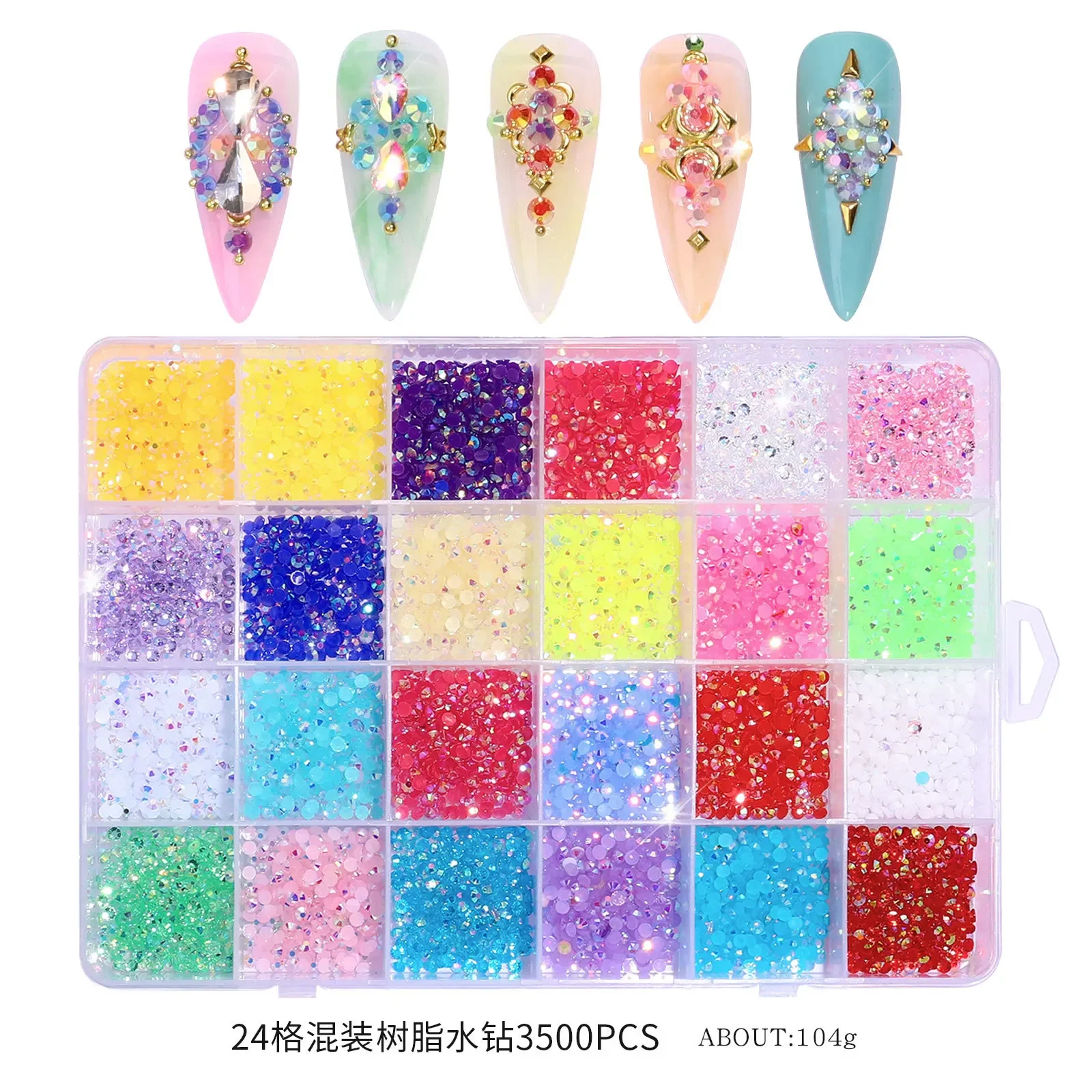 3500 Pcs/Box Round Resin Flat Bottom Color Glitter Rhinestones Kit  DIY 3D Nail Art Decoration Gems Accessories