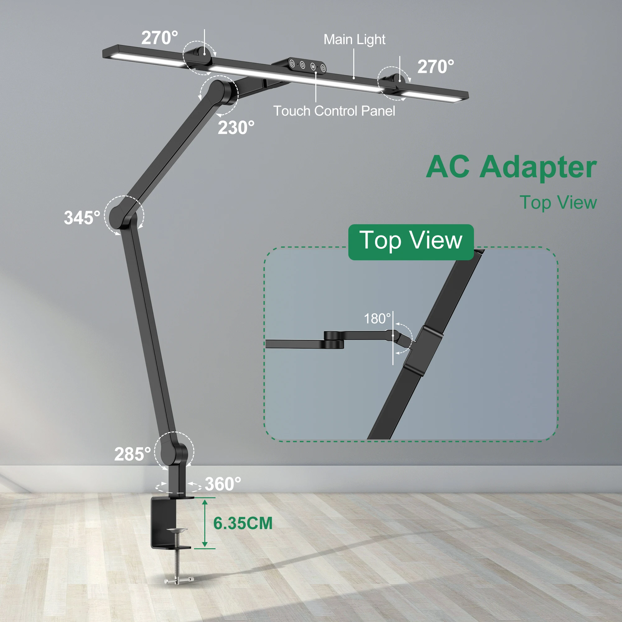 LED-Schreibtischlampe mit Klemme, Architekten-Schreibtischlampen für das Heimbüro mit 4 Farbmodi, ultrahelle Computer-Schreibtischlampe Continuo