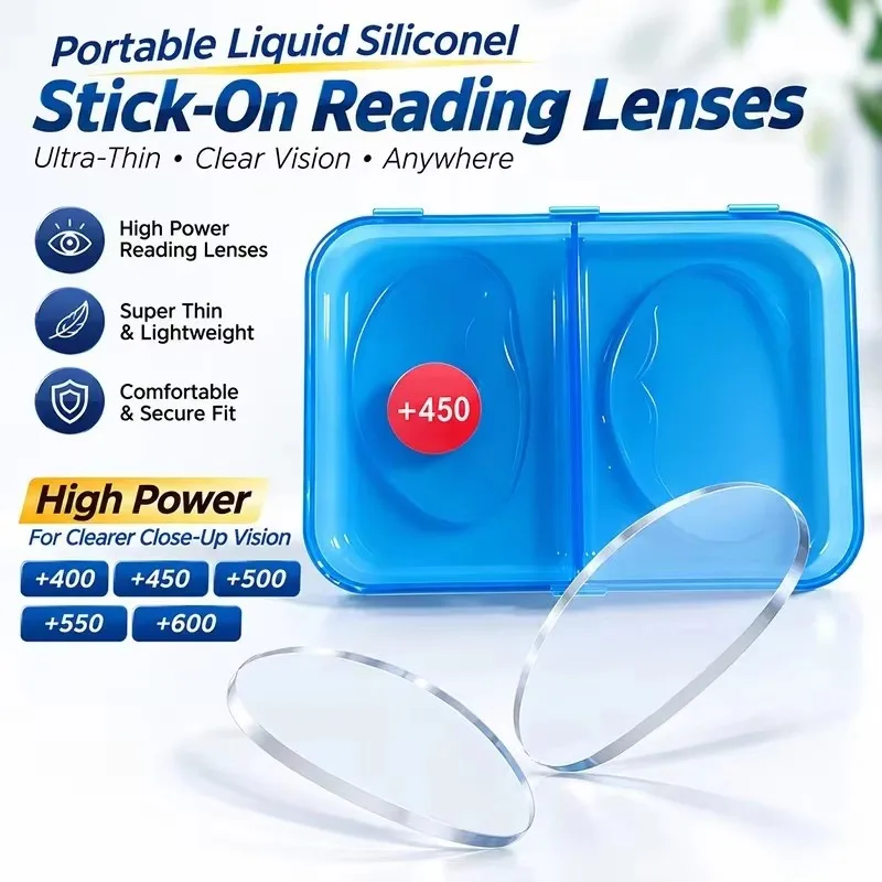 Liquid Silicone Bifocal Reading Lenses Stick-on Lenses Unisex Portable Reusable High‑power Lenses +4.0 To +6.0