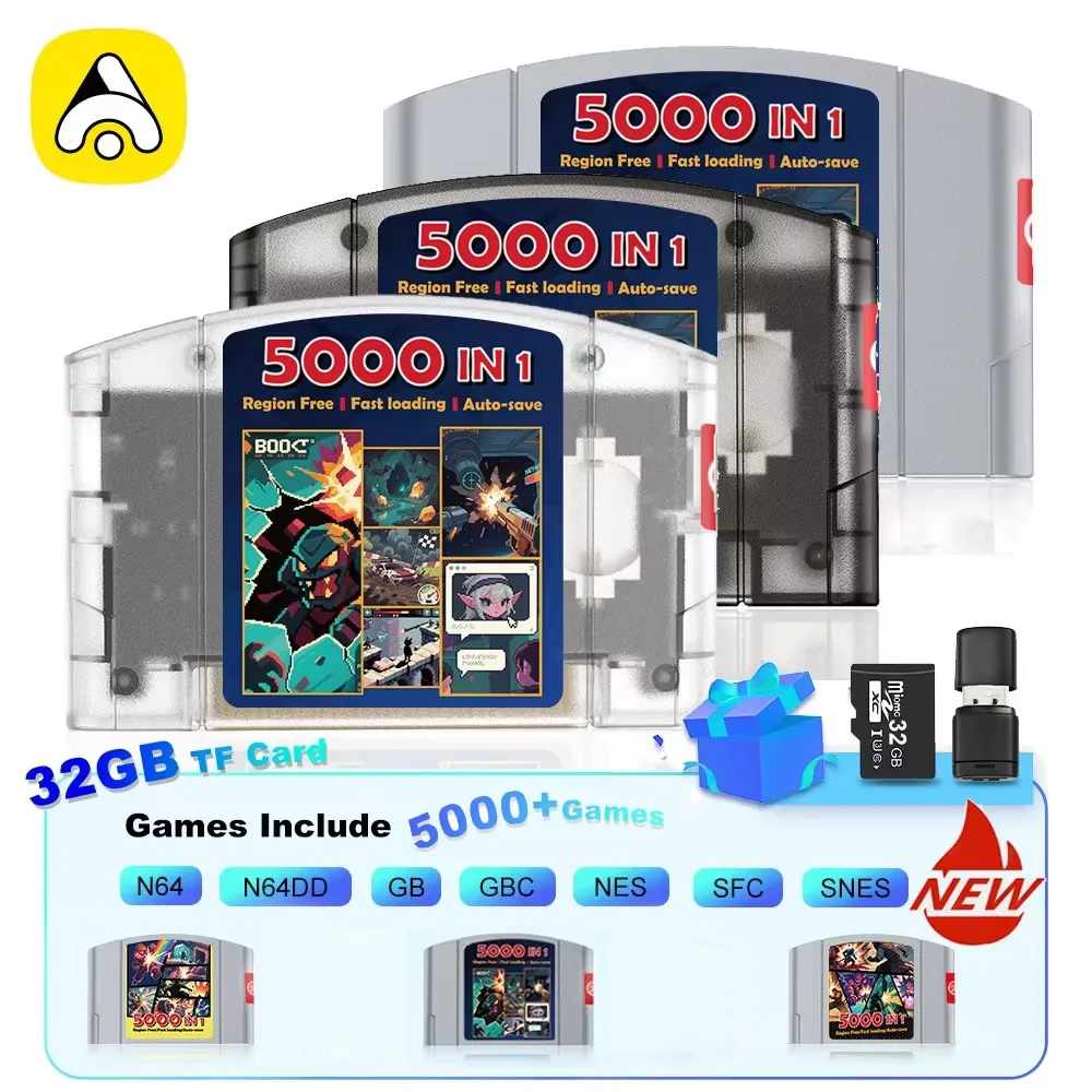 5000 In 1 Game Card For Nintendo 64 Retro Video Game No Region Restriction Automatic Save Backup Game Cartridge For N64