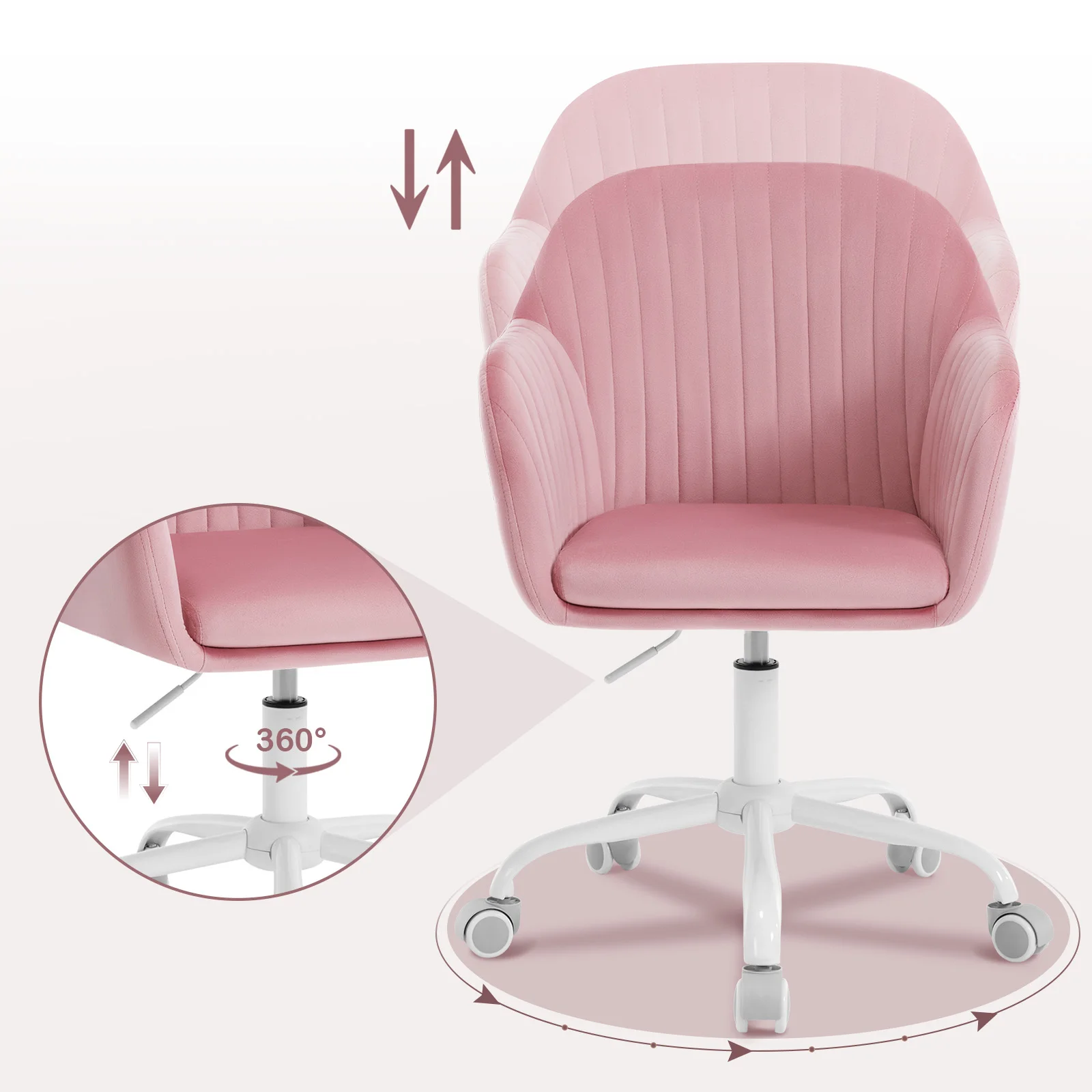 WOLTU Samt-Bürostuhl mit Armlehnen, Rollen, anhebbar, Gaming-Stühle mit hoher Rückenlehne, höhenverstellbar, ergonomischer Arbeits- und Make-up-Stuhl – Detail 9